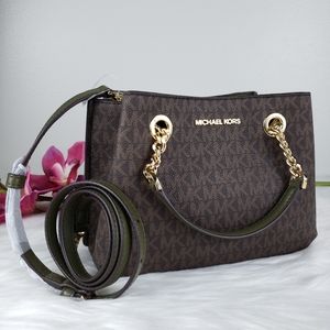 NWT Michael Kors SM Teagan messenger brown duffle